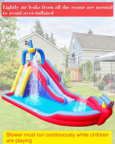 RETRO JUMP Inflatable Pirate Boat Water Slide for Summer Party Climbing Wall Water Park for Kids Birthday Gift, Include Blower, Patch Kits, Stakes, Water Tube, Carry Bag - Thumbnail 2