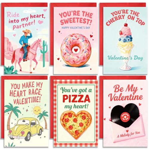 Roosyo 24 Pack Valentines Day Cards – Cute & Funny Valentine Cards with Envelopes and Stickers, 6...