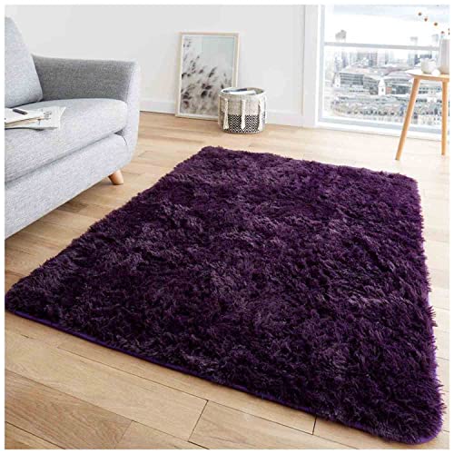 GC GAVENO CAVAILIA Polyester Anti Slip Area Rugs Fluffy Faux Fur Shaggy Rugs For Bedroom 120X170 Cm, Soft Touch Hug & Snug Carpet For Living Room & Bedroom Rug, Purple