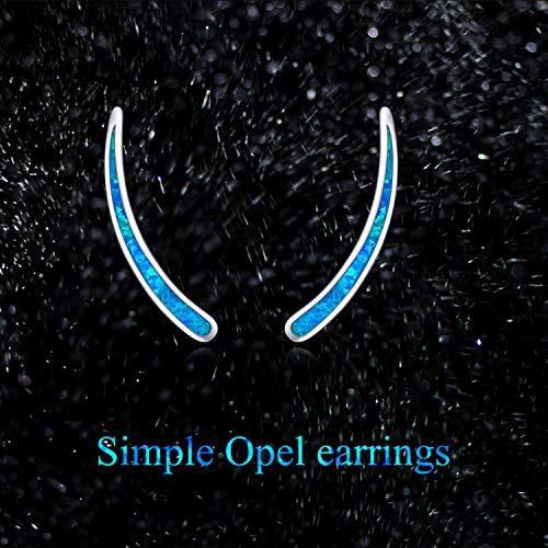 Winnicaca Crawler Climber Earrings For Women Sterling Silver Created Blue Opal Bar Earrings Jewelry For Women Teen Birthday #TOP4