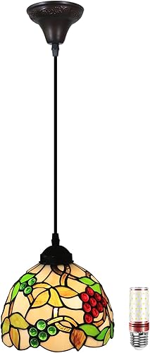 Miniatura 10 de Luces colgantes de 8 pulgadas, pequeña lámpara colgante de vitral, luz colgante para bar, pasillo, comedor con bombilla E26 suspensión estilo uva