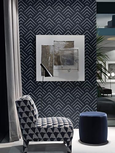 Image of TEKCOOL Self Adhesive Wallpaper Blue and Gold Pattern Peel and Stick Wallpaper Gold Lines Geometric Sticky Back Vinyl Removable Contact Paper Wall Covering Decorative Film DIY 45x300cm (Blue-3pc);