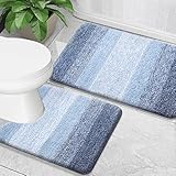 OLANLY Luxury Bathroom Rug Set 2 Piece, Soft Absorbent Microfiber Bath Rugs and U-Shaped Contour Toilet Rug, Non-Slip Bath Carpet, Machine Wash Dry, Bath Mats for Bathroom (24'x16'+24'x20', Blue)
