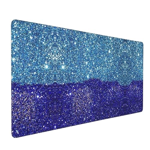 Grand tapis de souris de jeu 90x40 cm avec bords cousus et motif paillettes bleu sarcelle
