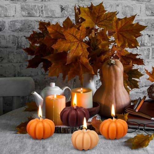 Image of Lounsweer 6 Pcs Pumpkin Shaped Candles Retro Thanksgiving Pumpkin Candle Decor Halloween Home Decoration Handmade for Autumn Centerpieces Decor