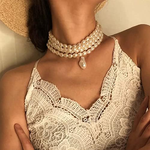 Ushiny Vintage Pearl Choker Necklaces Pearl Beaded Choker Chain 1920s Flapper Gatsby Themed Prom Festival Party Necklaces Jewellery Accessories for Women and Girls