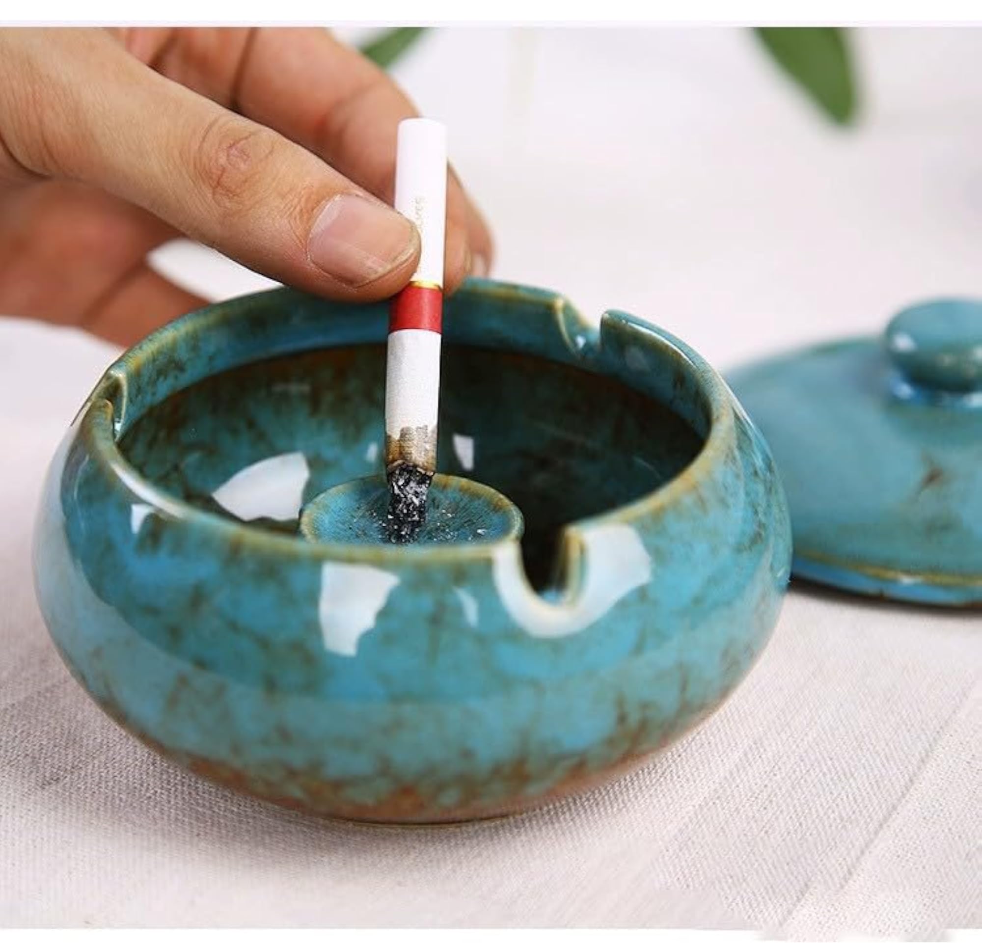 Handmade Ceramic Ashtray with Lids for Indoor or Outdoor Use