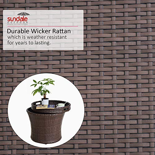 Sundale Outdoor Small Patio Side Table With Storage 20 Inch Patio Rattan Side Table Wicker Accent Tables End Table With Lid Steel Frame Lightweight Brown #TOP3