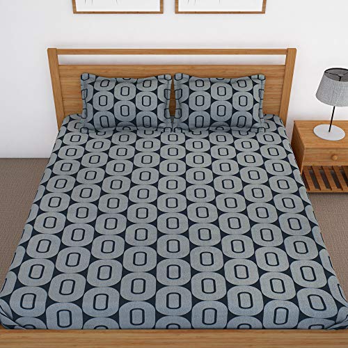 Image of Story@Home 120 TC 100% Cotton Candy Gold Collection 1 Bedsheet for Double Bedand 2 Pillow Cover - Geometric, Grey