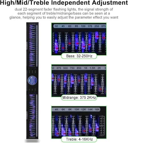 Ecualizador de audio gráfico digital de 22 bandas, 32 Hz - 16 kHz, estéreo, con ajuste independiente de graves, medios y agudos, sintonizador digital de espectro para uso doméstico, DJ y club miniatura 4