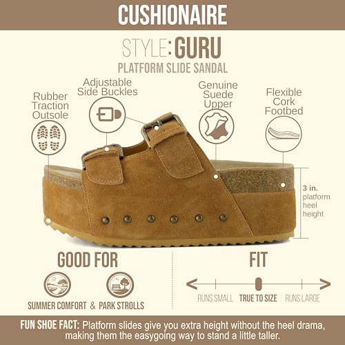 Image of CUSHIONAIRE Guru Platform Sandals Women Footwear - Comfortable Genuine Leather Footbed Studded Chunky Slide Summer Sandals for Women