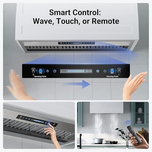IKTCH 42 inch Built-in/Insert Range Hood 900 CFM, Ducted/Ductless Convertible Duct, Stainless Steel Kitchen Vent Hood with 2 Pcs Adjustable Lights and 3 Pcs Baffle Filters with Handlebar