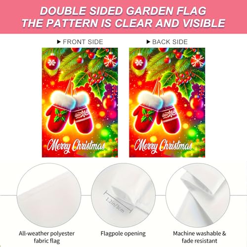 Image of BlissYard Christmas Garden Flag 12x18 Inch Red Mittens Holly Yard Decor | Double sided polyester, red mittens holly design, cozy winter home decor for Christmas porch and yard