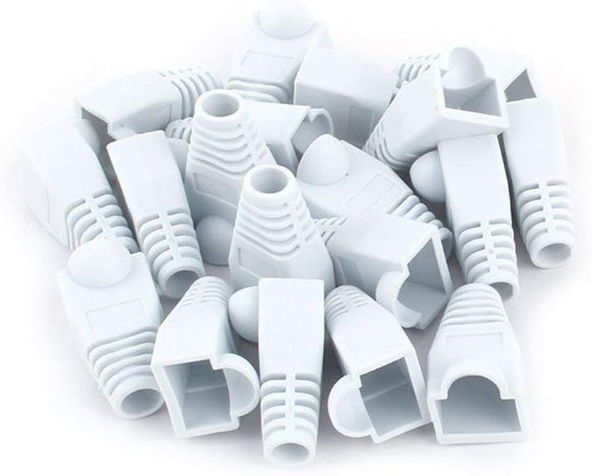 RIVER FOXRiver Fox 50 Pcs White Soft Plastic CAT5E CAT6 Ethernet RJ45 Cable Cap Connector Boots Plug Cover Strain Relief Boots (White)