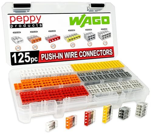 WAGO 2773 Wall Nuts 125pc Push-in Wire Connector Assortment Kit with Case | Splicing for Solid and Stranded Electrical Conductors | 2773-402 2773-403 2773-404 2773-405 2773-406 2773-408