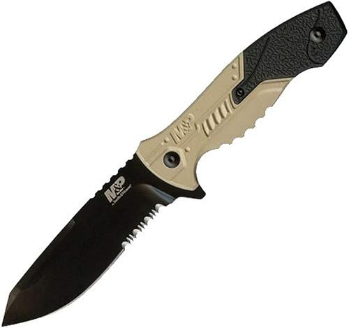 Smith & Wesson M&P SWMPF2CS - Cuchillo de hoja fija de espiga completa de 8.7 pulgadas con hoja dentada de 4.1 pulgadas y mango de aluminio para