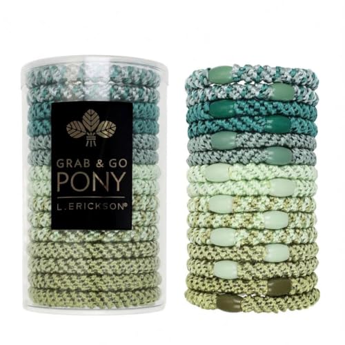 L. Erickson Hair Ties for Thick Hair, Grab & Go Pony Tube 15 Pack, Aloe