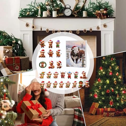 Calendrier de compte à rebours de Noël vache style ferme pour rétroviseur