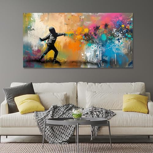 Art mural graffiti Banksy Boy sur toile de 55 x 110 cm - 2