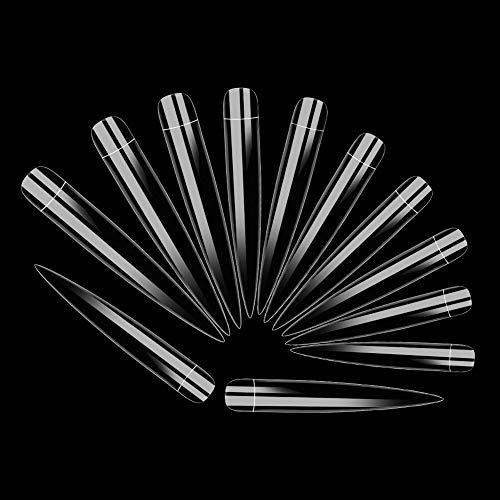 MISMXC 120pcs Stage Stiletto Extra Long Nail Tips Sharp Clear Natural Half Cover False Nail Art Tips 12 Size with Bag