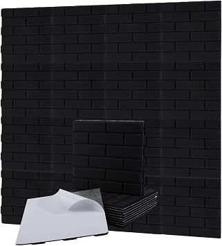 12pcs Acoustic Wall Panels Brick Pattern Peel and Stick Sound Absorbing Panel for Ceiling Door Pared Self Adhesive Wall Tiles for Home Office Recording Studio Gaming Room 11.8"x11.8"x0.35"