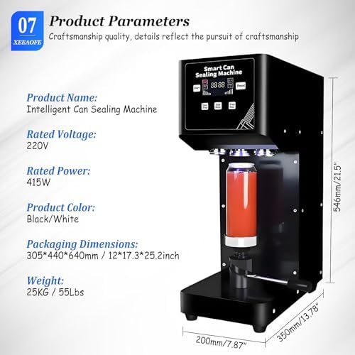 415W Commercial Soda Can Sealer Machine with Adjustable Height, LCD Counter, Seals 2.2" Diameter Aluminum, Tin Cans - 220V, Perfect for Beverage Production