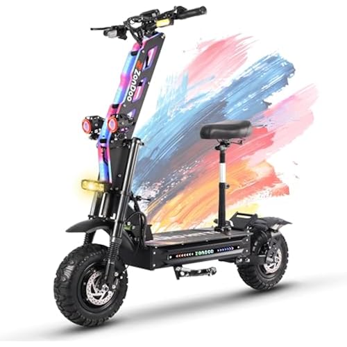 Adult Electric Scooter ZonDoo ZO03/RoadHitter Dual Motors,47/68MPH Fast Speed,50/75 Miles Long Range Off Road Tires Oil Hydraulic Brake Dual Suspensions E Scooter with Seat for Adults