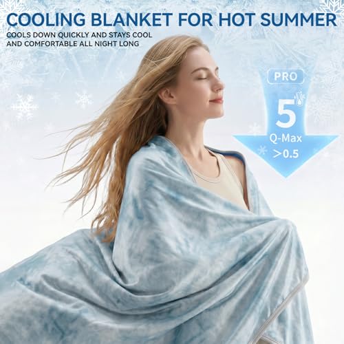 Image of Guohaoi Cooling Throw Blanket for Hot Sleepers, Twin Size 80''x90'' Lightweight Breathable Summer Bed Blanket for Couch, Arc-Chill Q-Max >0.5 Cool Fiber, Lightweight Blanket Sky Blue