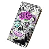 Beaucov Packing Beaucov Purple Flower Sugar Skull Leather Wallet Cover Case For iPhone 6S