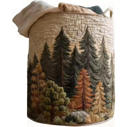 Image of Quilted Laundry Basket With Handles,boho storage basket,quilted basket | aesthetic decorative laundry basket ,washable storage basket,for storing clothes, blankets, and thing
