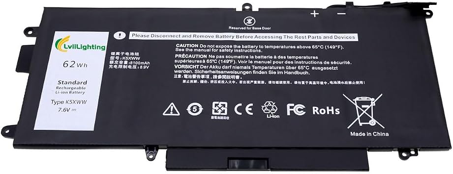 K5XWW Laptop Battery 725KY 6CYH6 N18GG 0725KY 3MVYT P29S002 Compatible for DELL Latitude 7390 2-in-1 5289 2-in-1 7390 2-in-1 PDG03 Notebook 7.6V 7890mAh/60Wh