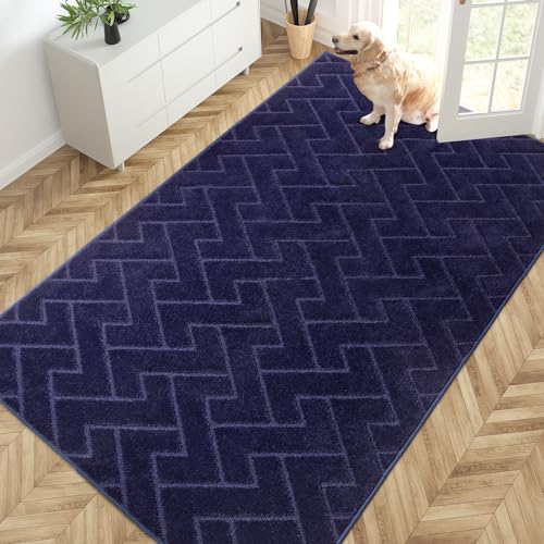 PURRUGS Easy Care Area Rug 4.5ft x 7ft, Non-Slip Machine Washable Entry Rug, Dog Door Mat, Stain Resistant Accent Rug for Hallway, Bedroom, Living Room and Mudroom, Midnight Blue
