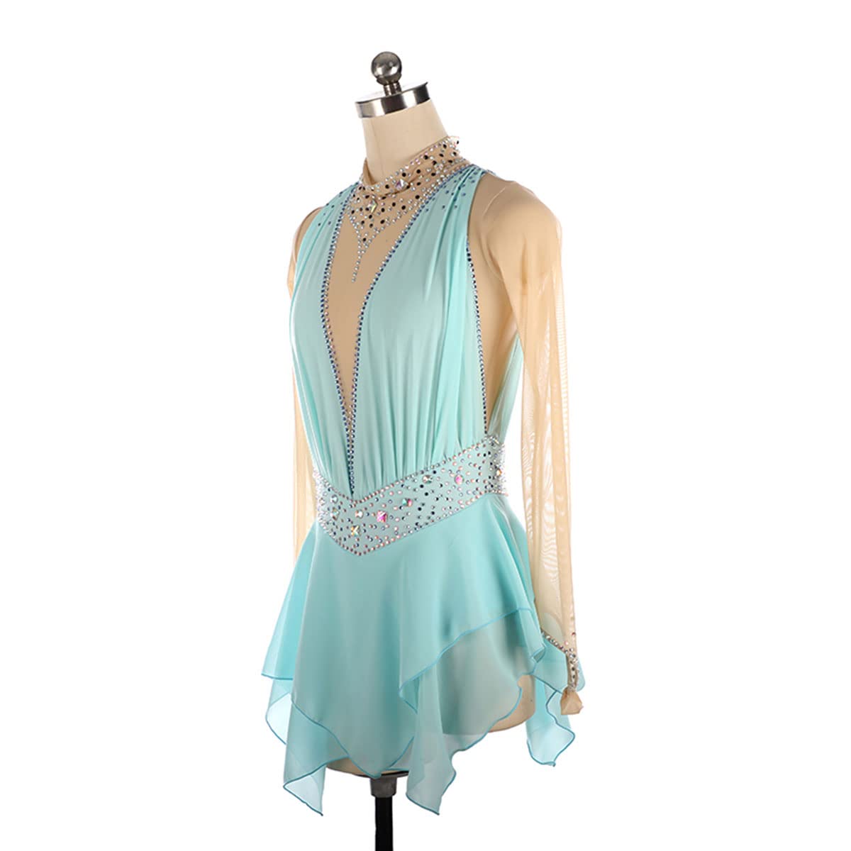 Costume da pattinaggio per ragazze adulte dolcevita blu diamante maniche lunghe gonna pattinaggio ragazze body ginnastica gara allenamento atletica femminile (L, blu)