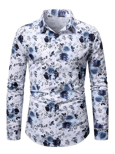 Men's Floral Dress Shirts Flower Graphic Collared Long Sleeve Button Down Shirt3