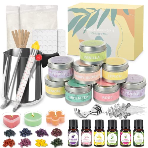 Yvgoov Kerzen selber Machen Set Kerzen Gießen Set Kerzenherstellung Set Candle Making Kit mit 500g Sojawachs,6 Duftöle diy set bastelset erwachsene als Frauen Geschenk Silber