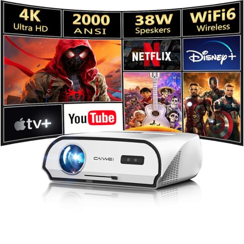 2000 ANSI Daytime Home Projector 4K, Smart Outdoor Projector with WiFi6 and Bluetooth, 38W Speaker HDMI 2.1 ARC, Android 11.0, Quick Focus 350' Screen Ultra HD Movie Projector for Gaming Business