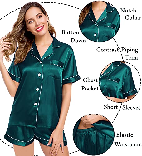 Image of LecGee Womens Silk Satin Pajamas Short Sleeve Loungewear Two-Piece Sleepwear Button-Down Pj Set