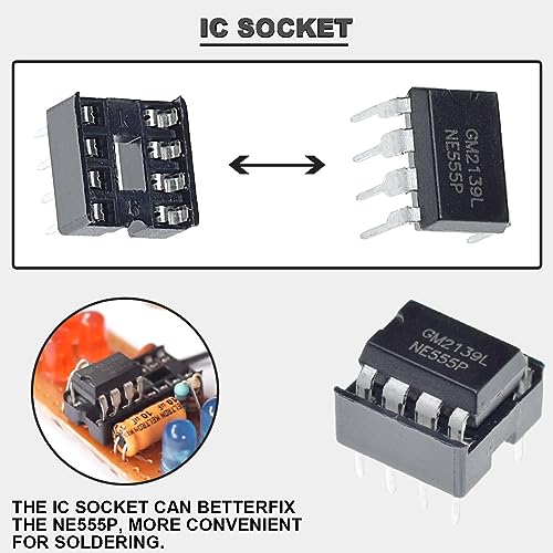 50 pcs ne555p single precision timer ne555 ic pulse generator single bipolar dip-8  50 pcs dip-c ic socket for diy electronic circuit projects
