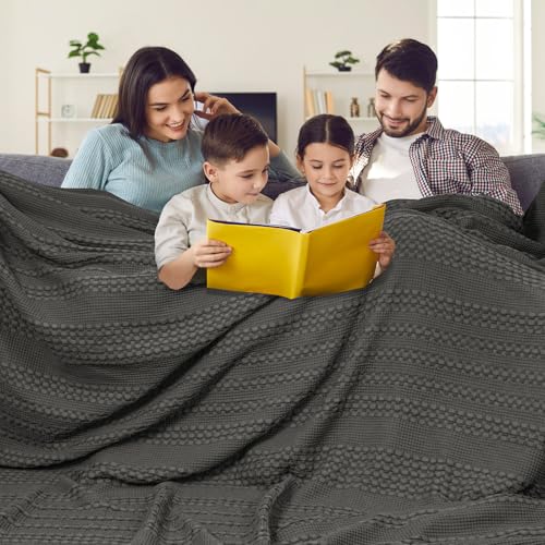 Image of PHF 100% Cotton Waffle Blanket Oversized King 120 inchx120 inch, Lightweight Breathable Extra Large 10'x10' Blankets for Bed, Giant Big Luxury Aesthetic Woven Bedding for Home Decor, Charcoal Grey