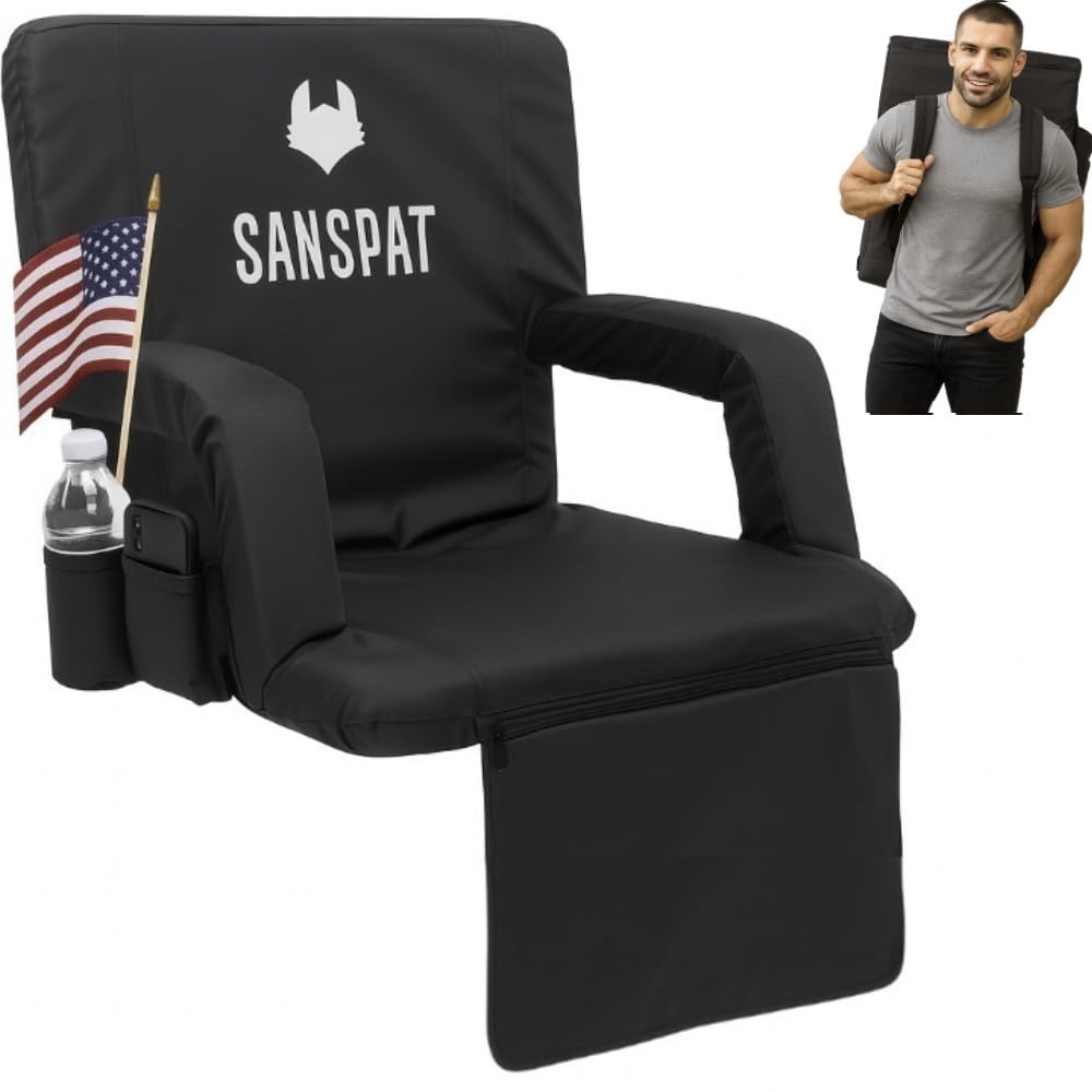 Sanspat 2 Pax Chairs with High Back Support: Large Size & Extra High Seat Back, 23” Wide bleacher Seats, Stadium Seats on Hard Benches, Premium