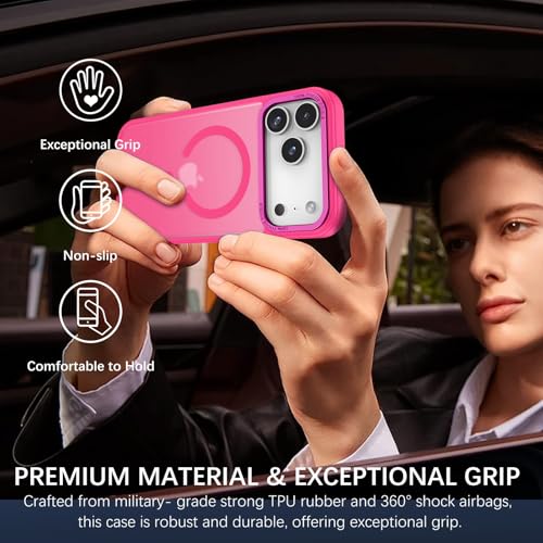 Image of YINLAI for iPhone 17 Pro Case 6.3-inch,Magnetic Compatible with MagSafe, Slim Matte Anti-Fingerprint, Shockproof Full Body Military Grade Protection for iPhone 17 Pro Cover, Hot Pink