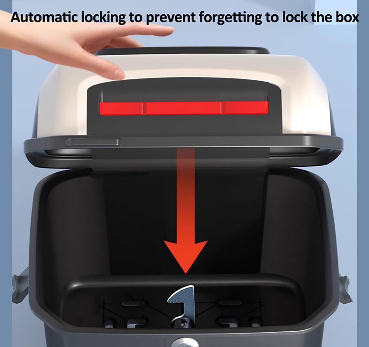 Universal Motocicleta Top Case, Motocicleta Tail Box Trunk Tour Almacenamiento Carrier Case con respaldo, cerradura de seguridad para el almacenamiento de equipaje casco,White
