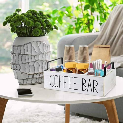 Coffee Station - Storage Box with Wooden Dividers, Coffee Bar Organizer | Coffee Bar Spice Holder, White Coffee Station, Box Pod Holder for Mugs, Coffee Pods, Sugar (32 x 23 x 9.94 inches) - Image 3