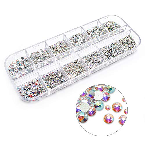 2320 Pieces Crystals Glass Ab Nail Art Rhinestones, Ss4/5/6/8/10/12 Mixed Nail Gems Stones, Flat Back Round Nail Diamonds With Storage Organizer Box/Picker Pencil/Tweezers For Face Clothes Shoes Decor #TOP3