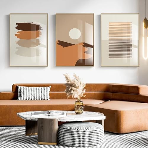 Peinture murale salon fond abstrait marbre décor orange géométrique triptyque 80x110 cm