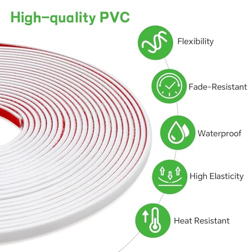 GoldOars 10m x 8mm Zierleisten Selbstklebend Schmale Deckenleisten Stuckleisten Wand Flexible für Fliesen Schrank Spiegel Decke Boden Platte, Helles Weiß