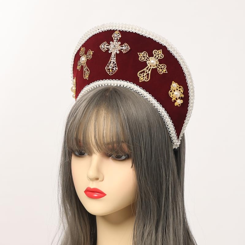 COSDREAMER Women Cross Tudor Renaissance Headdress Royal French Hood Coronet Headdress (red) - Image 4