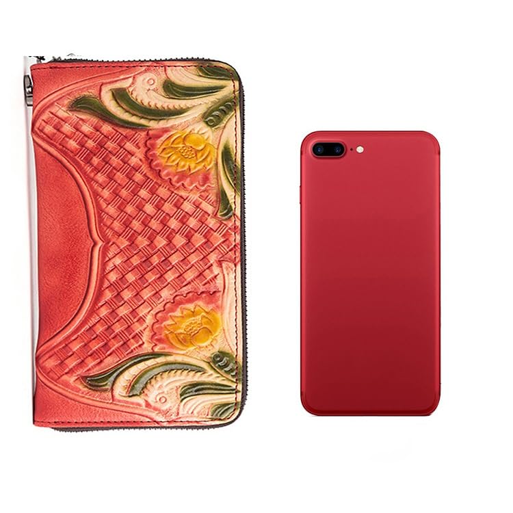 Women's Wallet Genuine Leather Medium Long Clutch Wallet Hand Embossed Multi-Card Wallet3