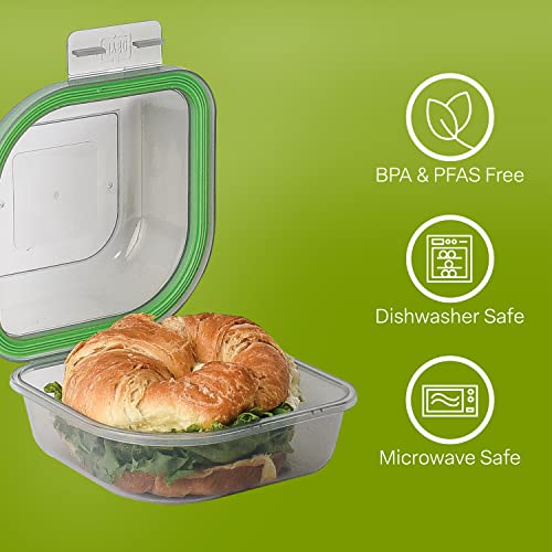 Mygo Container Bun Sized To-Go Compartment Container, 5-1/2" X 5-1/2" X 3-1/2" Reusable, Microwave Safe, Nsf Certified, Smoke/Green #TOP2