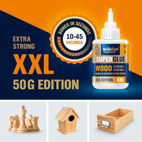 Image of WoldoClean Super Glue for Wood 50g Extra Strong Gel - Wood Adhesive | Fills fine cracks and gaps, water resistant and sandable when cured